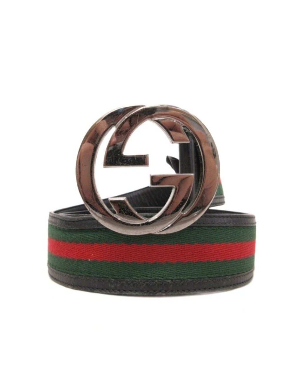 Gucci Sherry Line Interlocking G Buckle Belt Canvas Leather Red Green